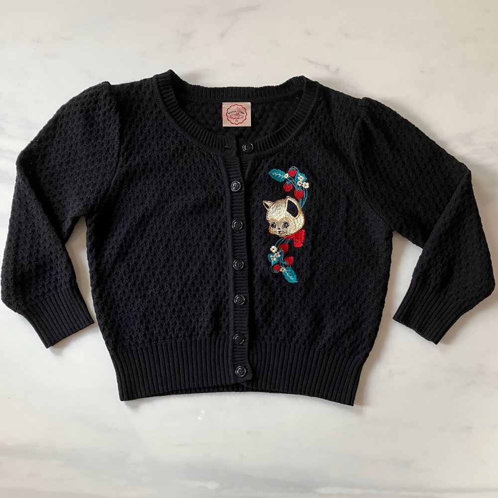 Mischief Made Black Cardigan Cat Embroidery  XL 19” Pit 2 Pit